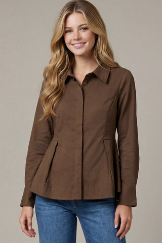 Long Sleeve Peplum Button Down Top - 4 Colors!