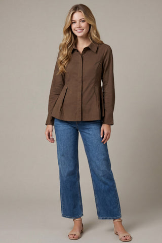 Long Sleeve Peplum Button Down Top - 4 Colors!