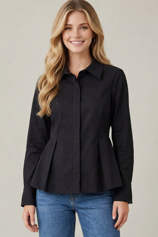 Long Sleeve Peplum Button Down Top - 4 Colors!