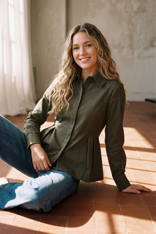 Long Sleeve Peplum Button Down Top - 4 Colors!