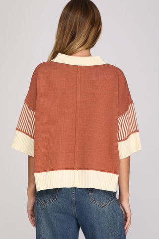 Half Sleeve Sweater Top in Rust