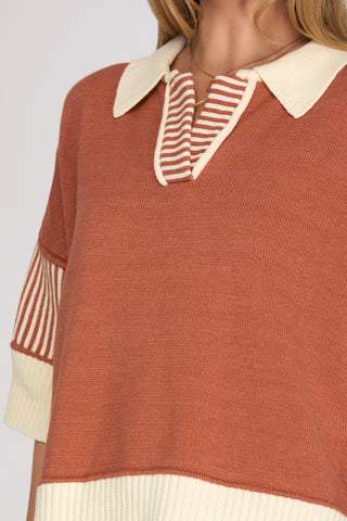 Half Sleeve Sweater Top in Rust
