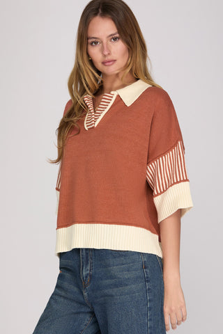Half Sleeve Sweater Top in Rust