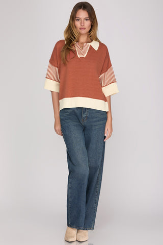 Half Sleeve Sweater Top in Rust