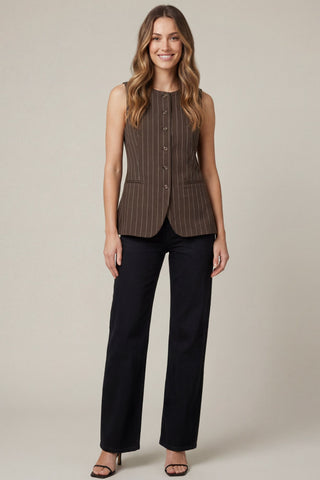 Brown Pinstripe Button Down Vest - Matching Shorts Available!