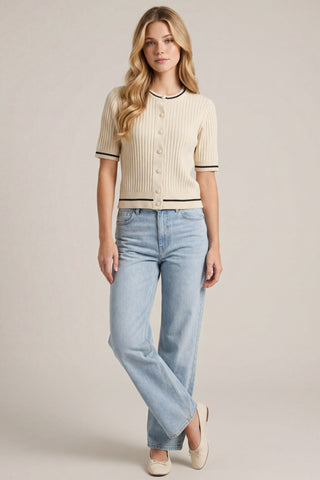 Short Sleeve Button Down Sweater Cardigan Top