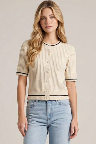 Short Sleeve Button Down Sweater Cardigan Top