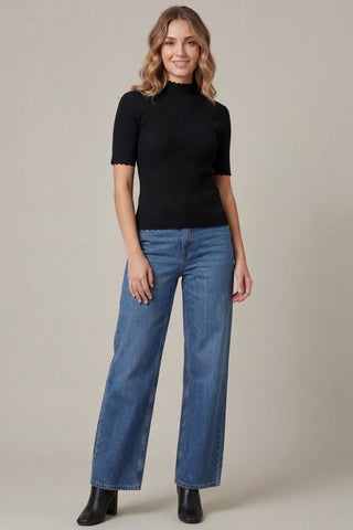 Short Sleeved Scalloped Sweater Top - 2 Colors!