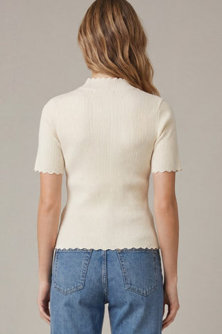 Short Sleeved Scalloped Sweater Top - 2 Colors!