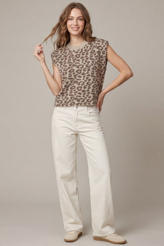 Drop Shoulder Leopard Patterned Sweater - Matching Pants Available!