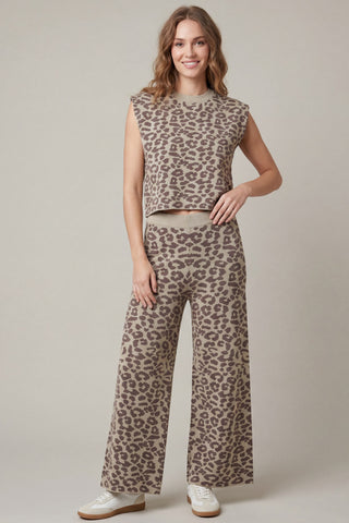 Drop Shoulder Leopard Patterned Sweater - Matching Pants Available!
