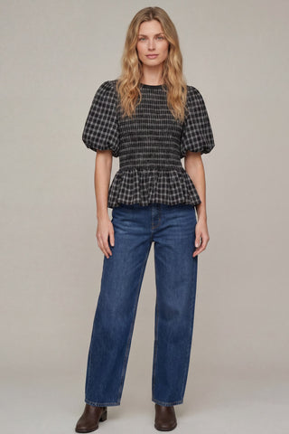 Puff Short Sleeve Smocked Peplum Top
