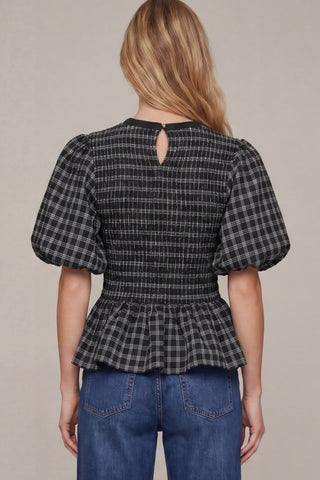 Puff Short Sleeve Smocked Peplum Top