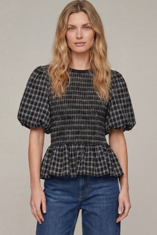 Puff Short Sleeve Smocked Peplum Top
