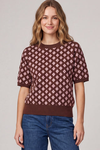 Short Sleeve Geometric Pattern Sweater