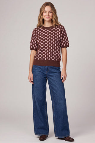 Short Sleeve Geometric Pattern Sweater