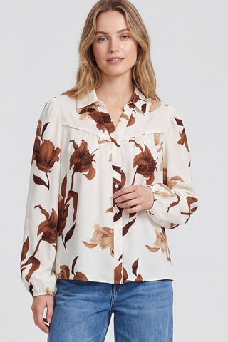 Floral Print Collared Button Up Top