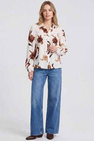 Floral Print Collared Button Up Top