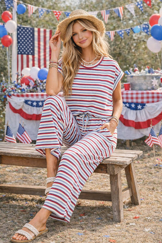 Red, White & Blue Americana Ribbed Striped Pant/Lounge Set