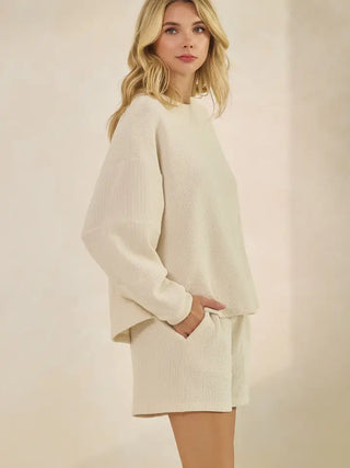 Cream Long Sleeve Top/Shorts Set