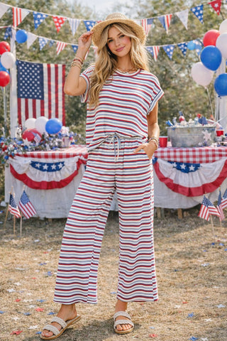 Red, White & Blue Americana Ribbed Striped Pant/Lounge Set