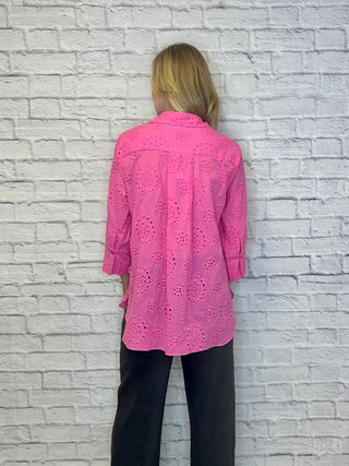 Eyelet Button Down in Pink