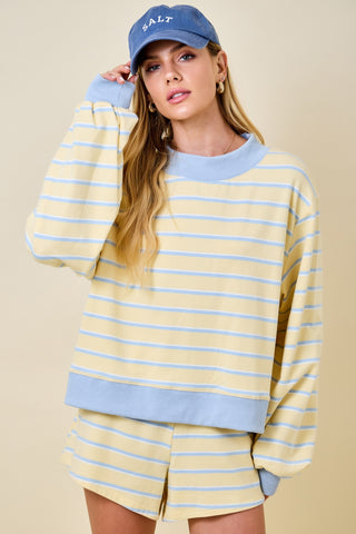 Mockneck Stripe Sweatshirt Lounge Top - Matching Shorts Available!