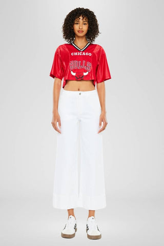 White High Rise Cropped Wide Leg Jeans by KanCan