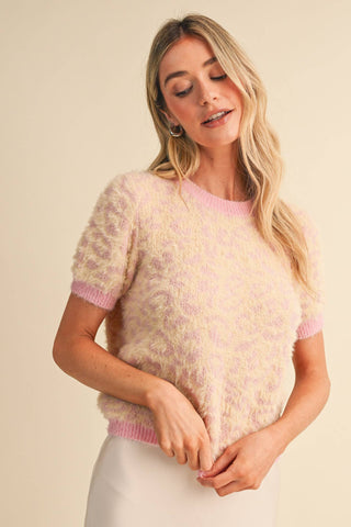 Fuzzy Leopard Short Sleeve Sweater