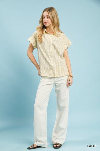 Striped Button-Down Top with Scallop Sleeves - 4 Colors!