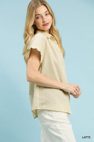 Striped Button-Down Top with Scallop Sleeves - 4 Colors!