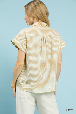 Striped Button-Down Top with Scallop Sleeves - 4 Colors!