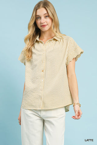 Striped Button-Down Top with Scallop Sleeves - 4 Colors!
