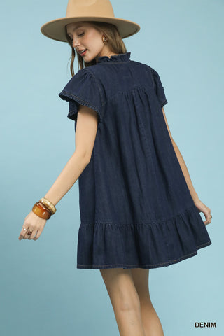 Denim Dress w/ Smocked Yoke