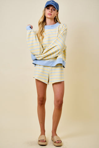 Mockneck Stripe Sweatshirt Lounge Top - Matching Shorts Available!