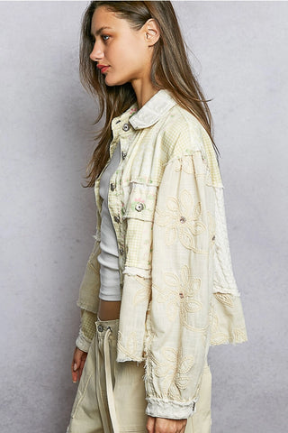 Natural Cable Knit Lace Patchwork Woven Long Sleeve Shirt Top by POL Clothing