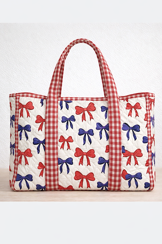All American Bow Print Quilted Tote Bag
