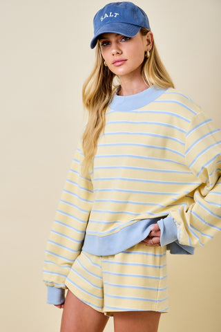 Striped Lounge Sweat Shorts w/ Elastic Waist - Matching Top Available!