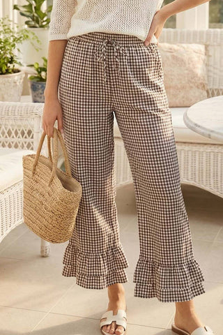 Gingham Casual Ruffled Hem Cropped Pants - 4 Colors!