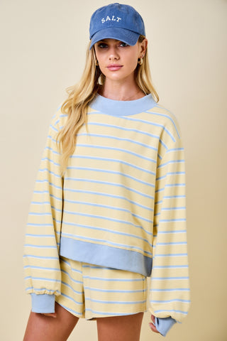 Mockneck Stripe Sweatshirt Lounge Top - Matching Shorts Available!