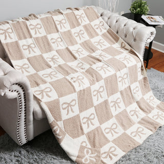 Ribbon and Checkered Cozy Soft Throw Blanket - 2 Colors!