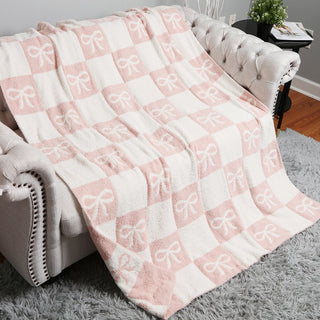 Ribbon and Checkered Cozy Soft Throw Blanket - 2 Colors!