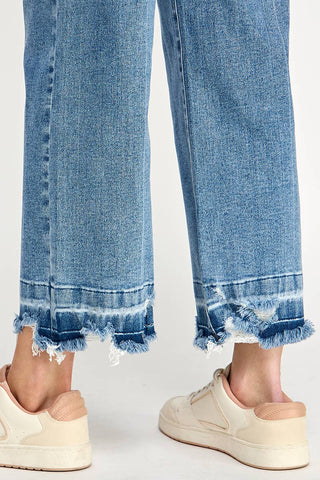 High Rise Crop Wide Leg Jeans w/ Released Hem