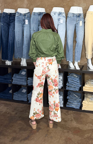 Floral Print Wide Leg Ankle Pants