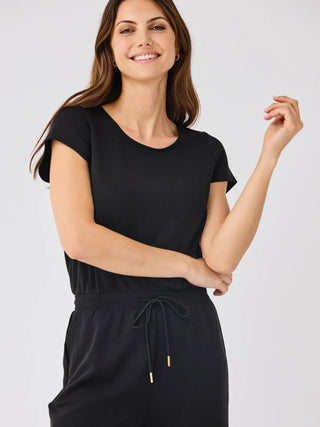 Short Sleeve Carlisle Romper in Black