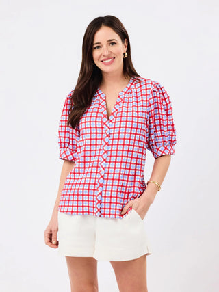 Elaine Gingham Red/Blue Short Sleeve Top