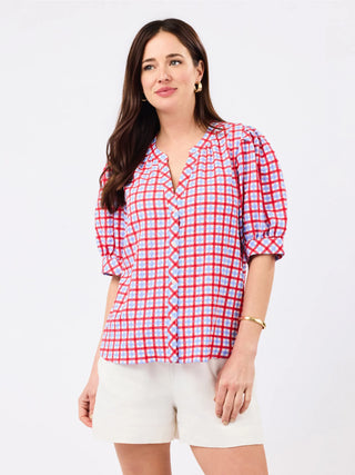 Elaine Gingham Red/Blue Short Sleeve Top