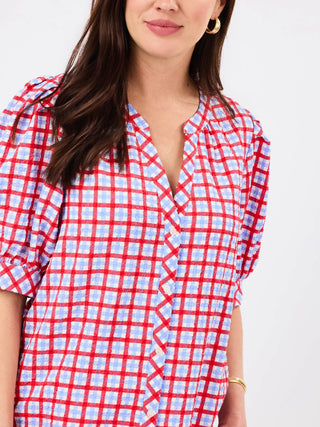 Elaine Gingham Red/Blue Short Sleeve Top
