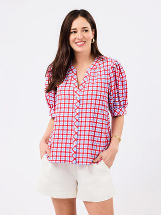 Elaine Gingham Red/Blue Short Sleeve Top