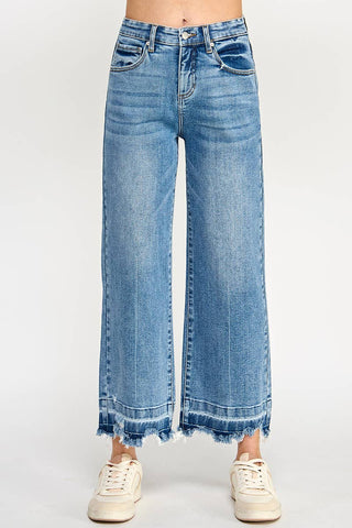 High Rise Crop Wide Leg Jeans w/ Released Hem